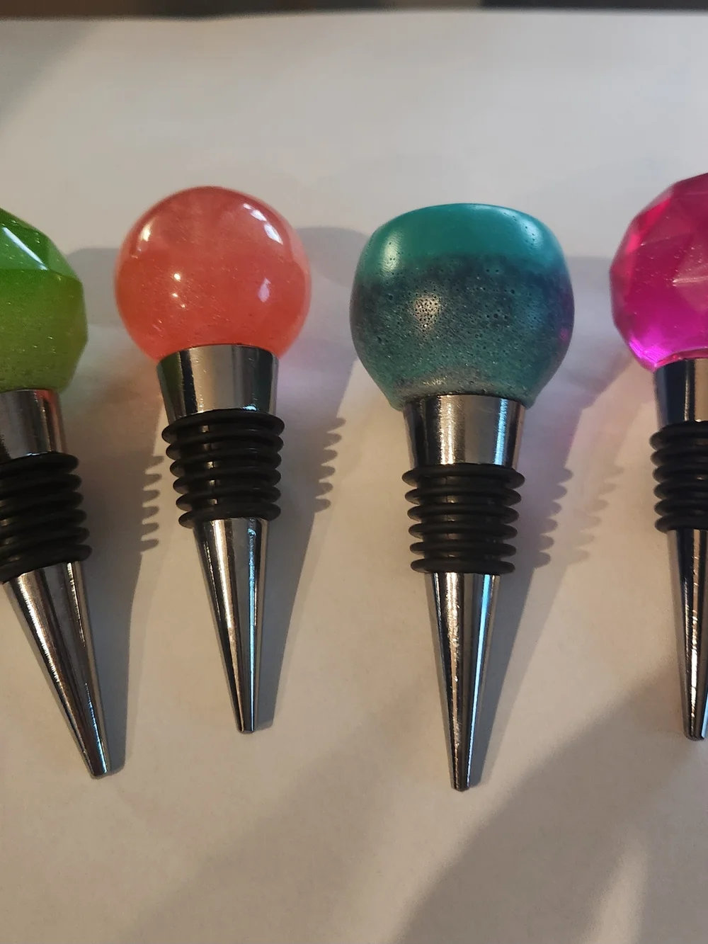 Colorful Gemstone Bottle Stopper Set - Green, Coral, Teal, Pink